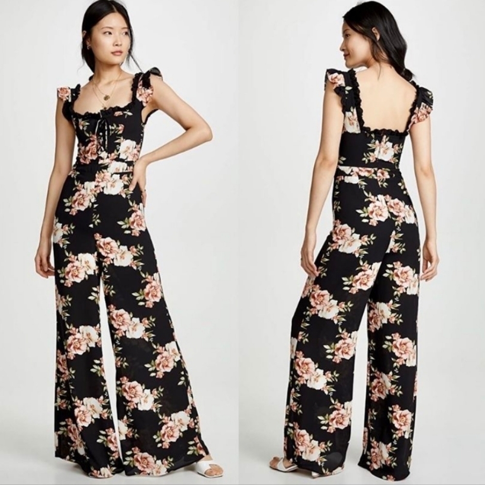 Revolve Likely Marlena Jumpsuit Black floral wedding guest festival size 2